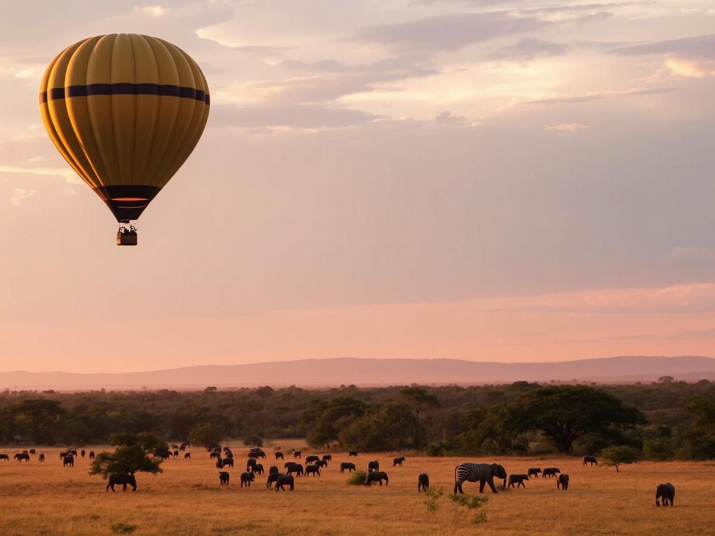 Hot air balloon over the savanna