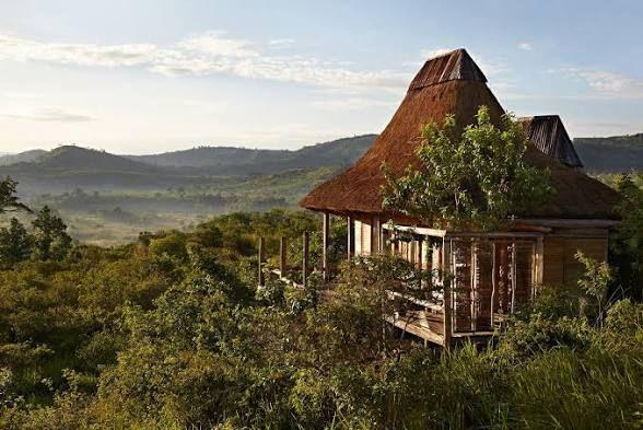 Bush lodge at dusk